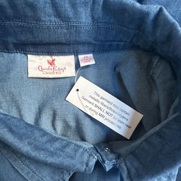 Quacker Factory Womens Wildflower Long Sleeve Denim Shirt 2X Blue Snap Front New - Picture 3 of 7
